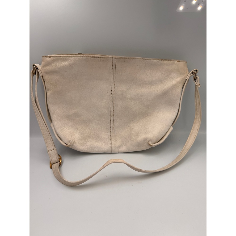 SAS Vintage White Pebbled Leather Crossbody Bag Messenger Style Gold Hardware